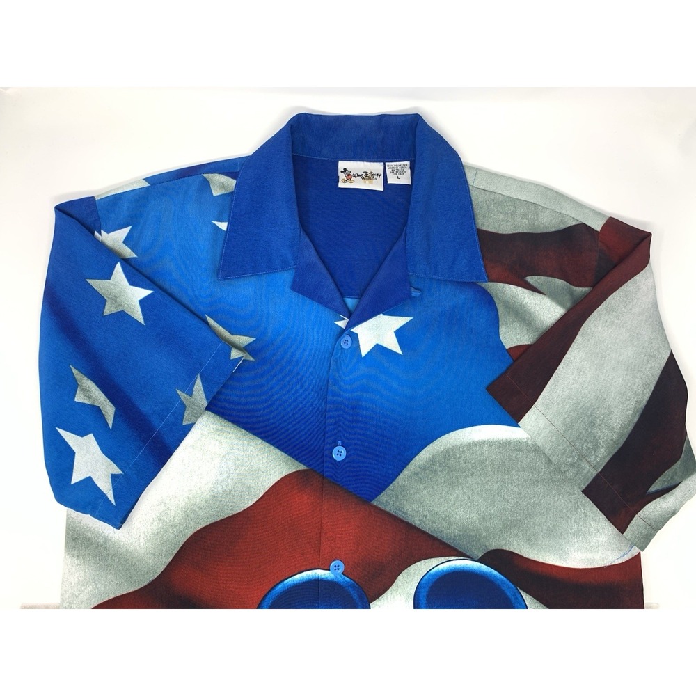 Disney World Mickey Vintage Mouse Salute USA Flag Mens Short Sleeve Shirt Size L - Picture 4 of 7